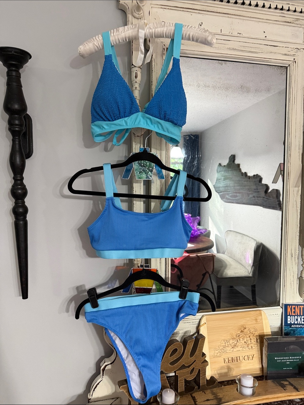 Blue Women's Ribbed Bikini Set - Two-Tone Light Blue
